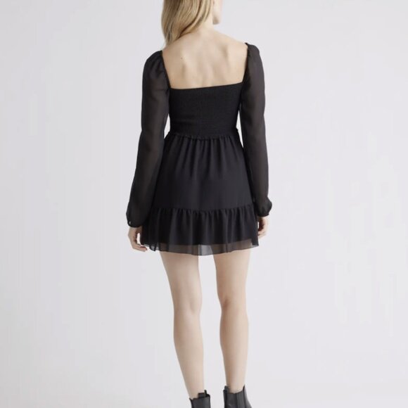 🖤 Quince Chiffon Smocked Mini Dress Black - XL - Picture 4 of 10